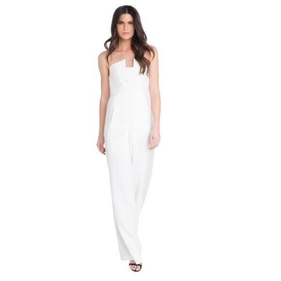 Black Halo Lena Strapless White Wide Leg Jumpsuit Size 6 - Picture 1 of 7